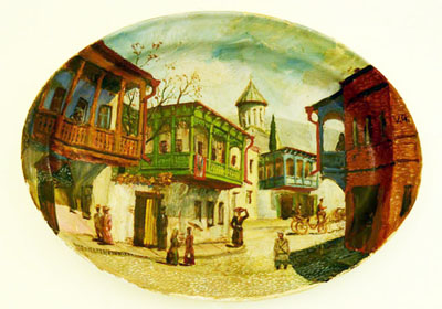 Александр Пирадов и, представленная им палитра работ тбилисских армянских художников на живописных тарелках